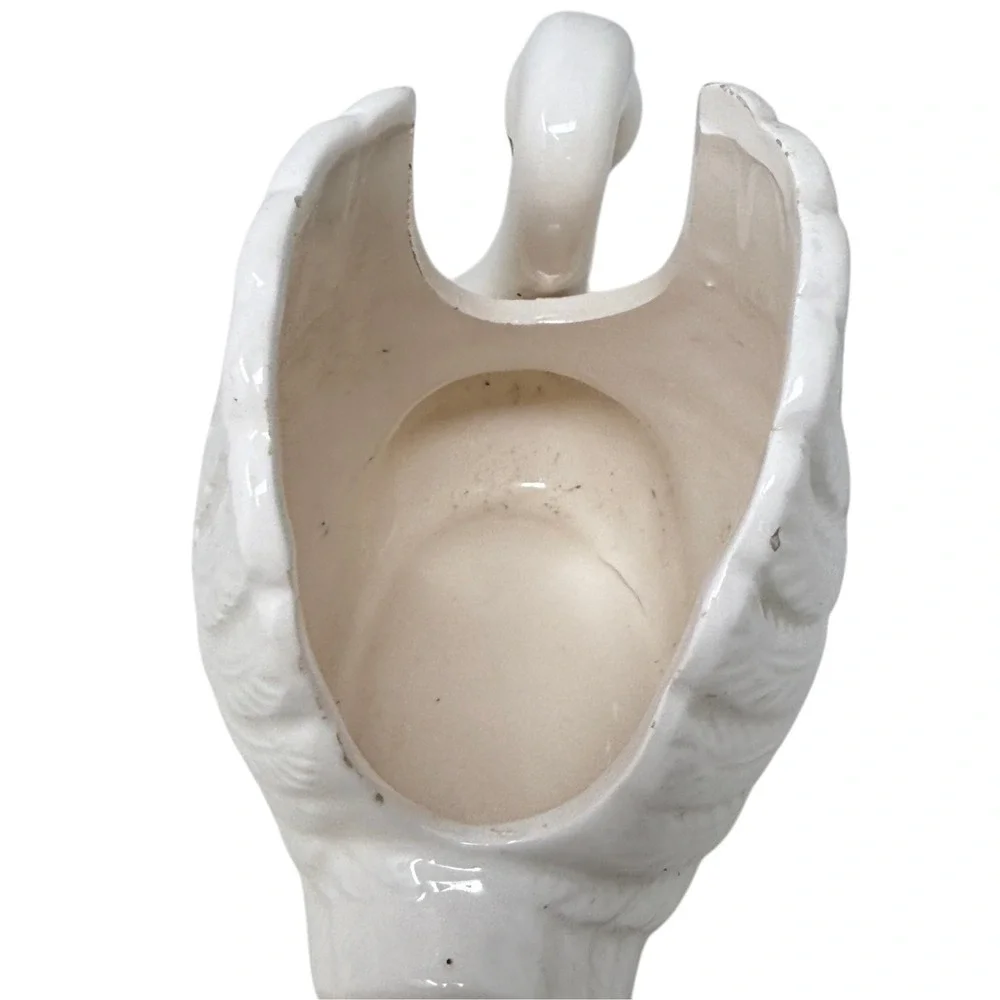 Vintage Swan Planter White Glazed Ceramic Bird Vase Cachepot Cottagecore